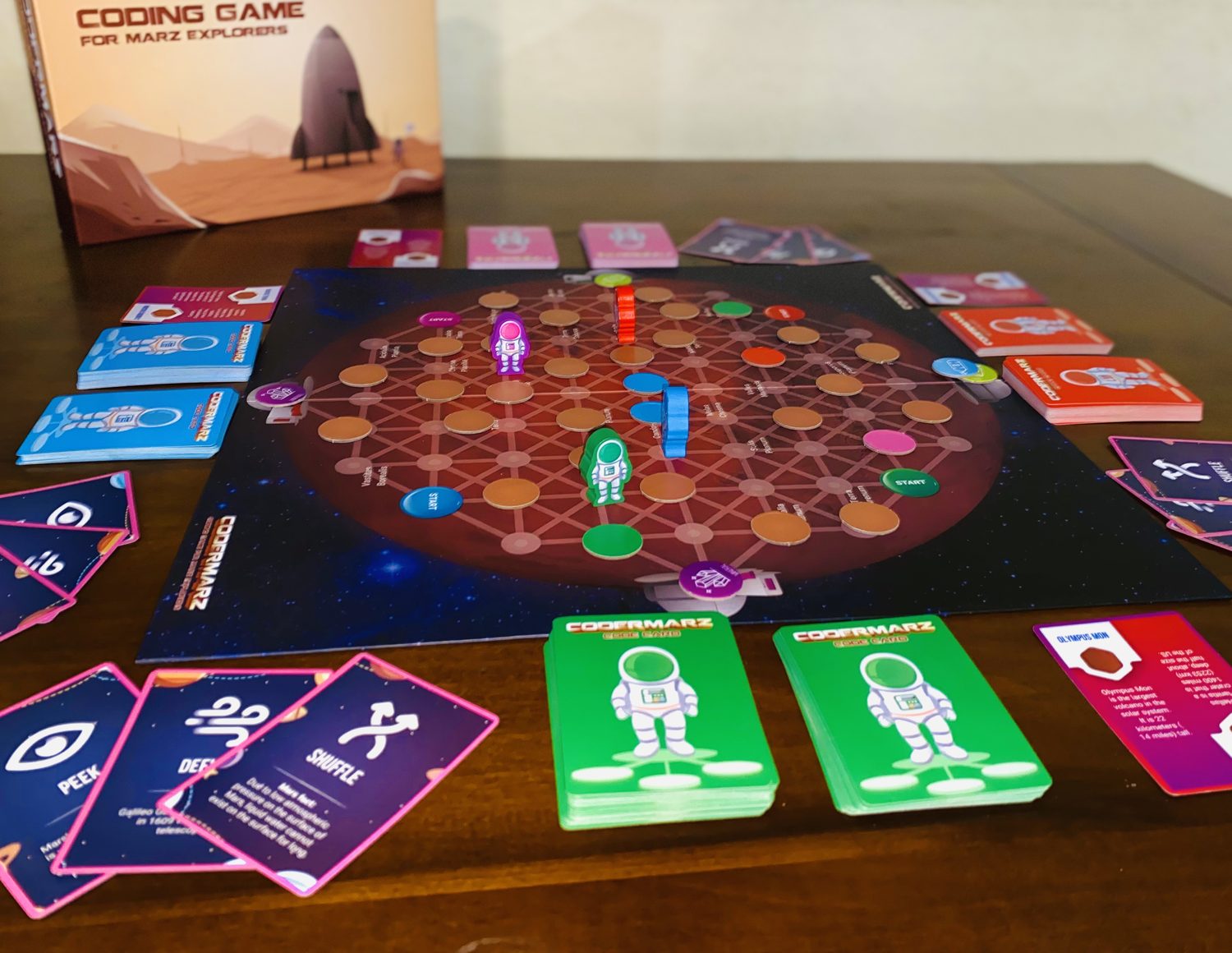 The CoderMarz board game set up mid game